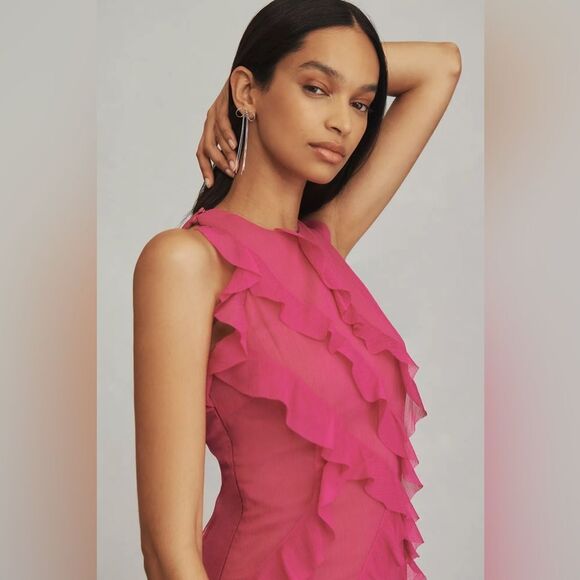 Anthropologie Elliatt Debra Asymmetrical Ruffle Dress Size Large - Picture 3 of 6